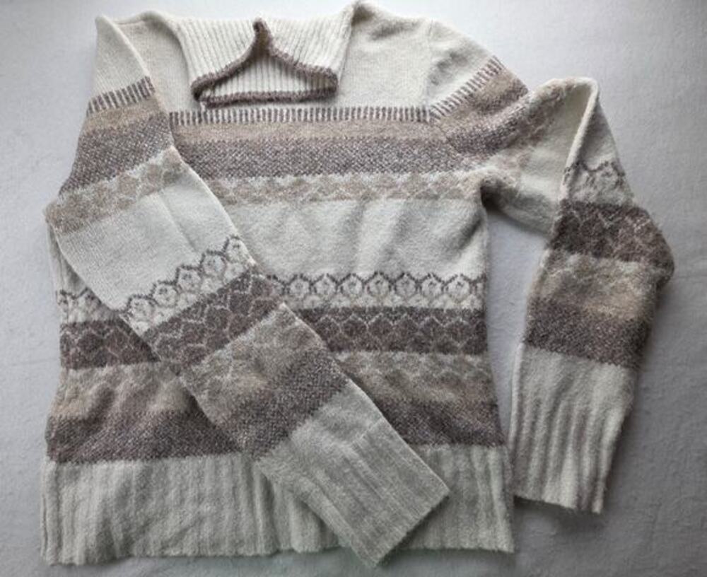 Aspen Striped Turtleneck Beige Brown Sweater Size Large